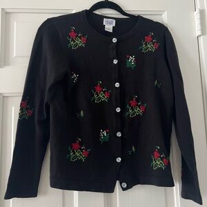 Leon Black Cardigan with Floral Embroidery